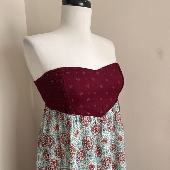 ROXY Y2K Babydoll Strapless Boho Maxi Dress Small Beachy Fairy Peasant Hippie - Picture 8 of 14